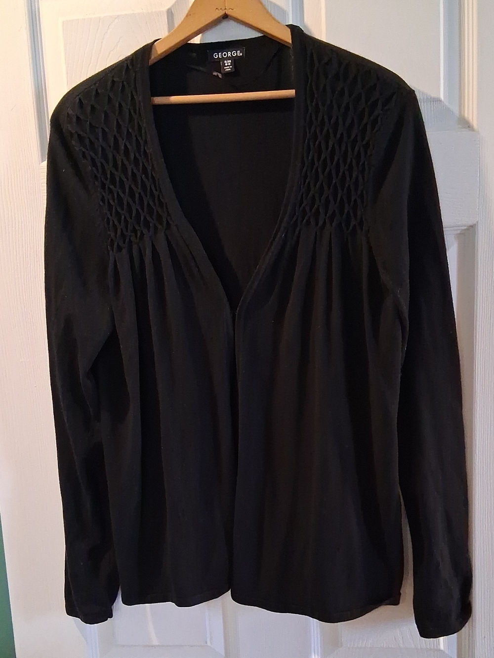 George Black Long Sleeve Smocked Yoke Cardigan